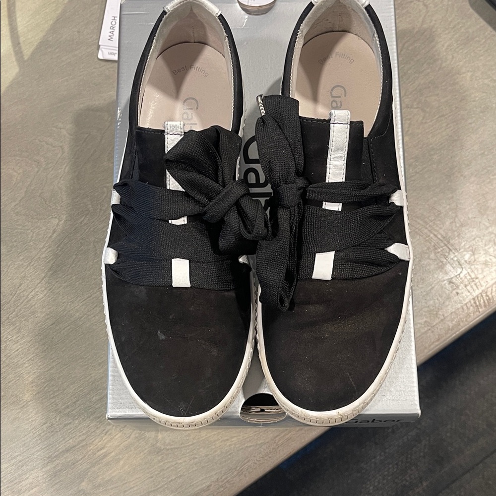 Gabor Black and White Platform Slip-Ons